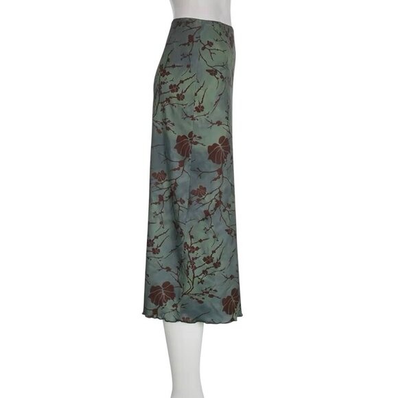 NEW Midi Skirt Sz.M Green Floral Stretch Pull-On Style Fairy Grunge Y2K 90s Boho - Picture 11 of 11